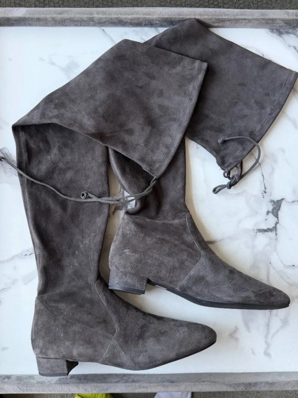 Stuart Weitzman Genna 25 Gray Suede Thigh High City Boots Size 9
